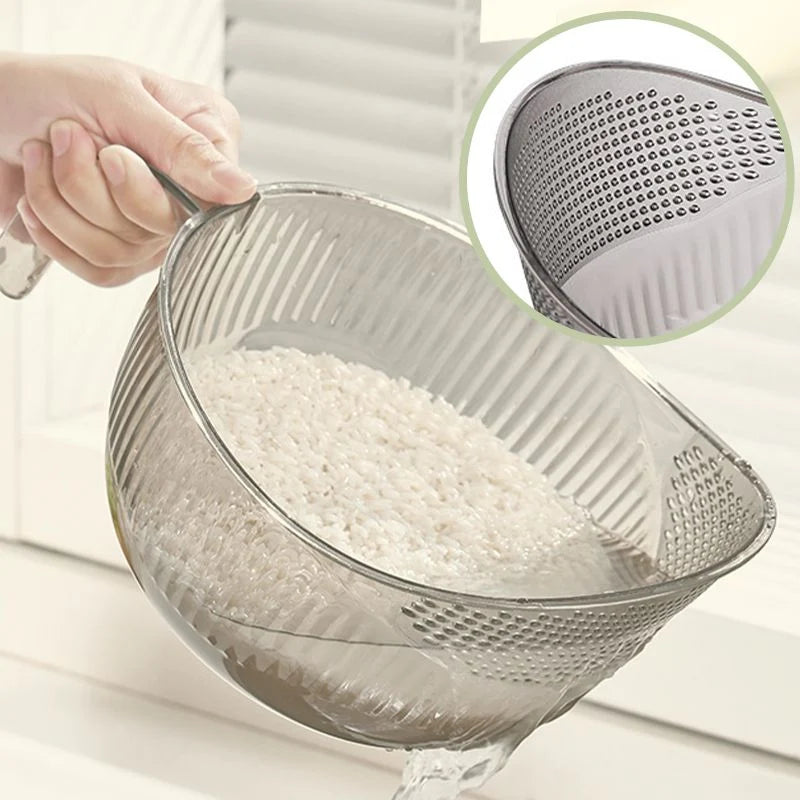 Rice Washing Bowl Fine Mesh Strainer & Ergonomic Handle