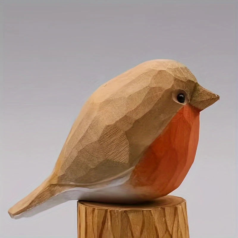 Robin Figurine Hand-Carved Geometric Wood