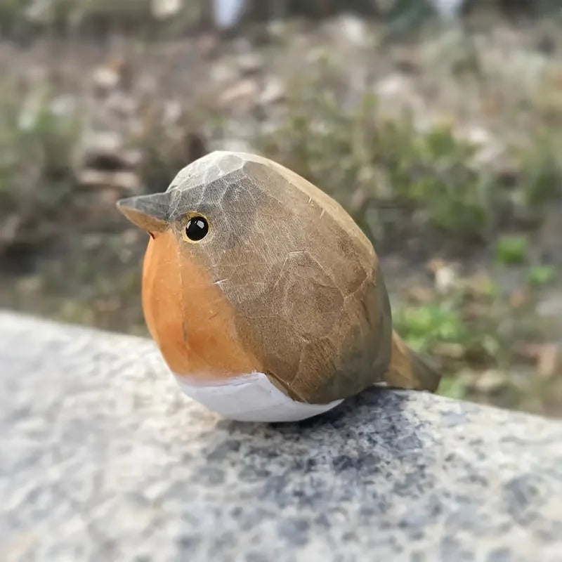 Robin Figurine Hand-Carved Geometric Wood