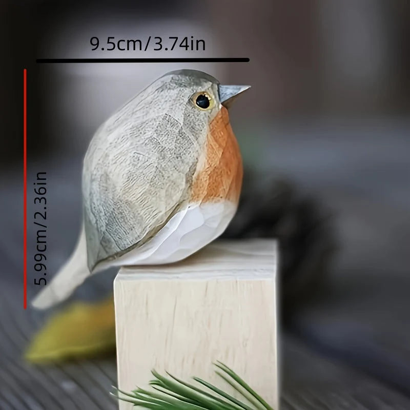 Robin Figurine Hand-Carved Geometric Wood