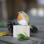 Robin Figurine Hand-Carved Geometric Wood