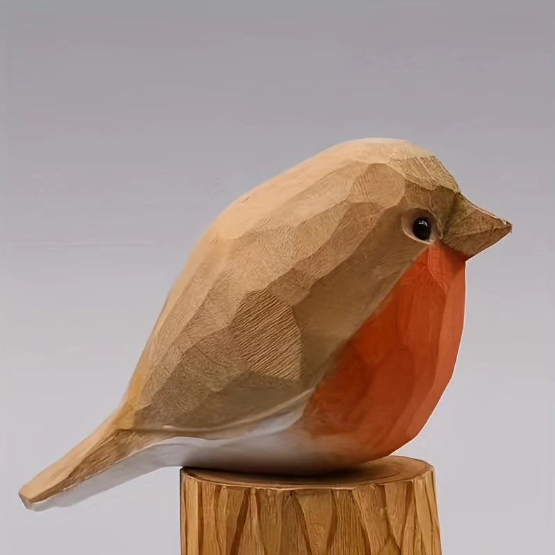 Robin Figurine Hand-Carved Geometric Wood