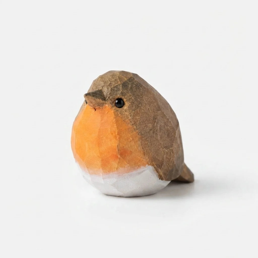 Robin Figurine Hand-Carved Geometric Wood