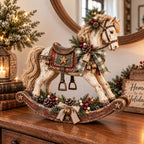 Rocking Horse Christmas Decoration Bells & Checked Ribbon