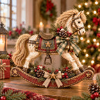 Rocking Horse Christmas Decoration Bells & Checked Ribbon
