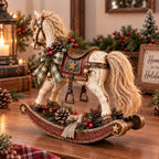 Rocking Horse Christmas Decoration Bells & Checked Ribbon