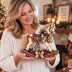 Rocking Horse Christmas Decoration Bells & Checked Ribbon