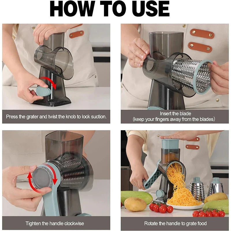 Rotary Grater Interchangeable Steel Drums Suction Cup Base