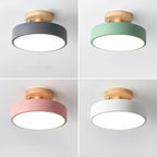 Round Ceiling Light Wood Base Selectable Color