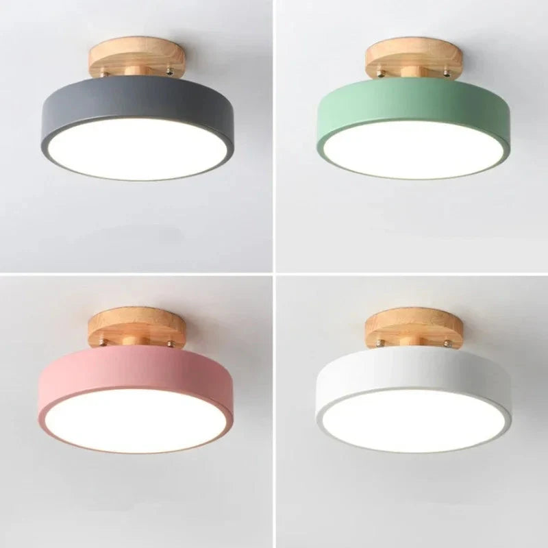 Round Ceiling Light Wood Base Selectable Color