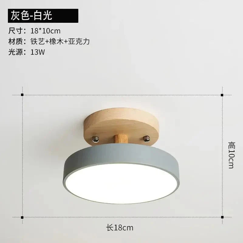 Round Ceiling Light Wood Base Selectable Color