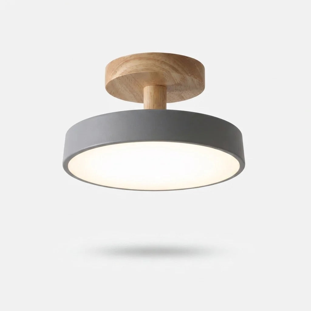 Round Ceiling Light Wood Base Selectable Color