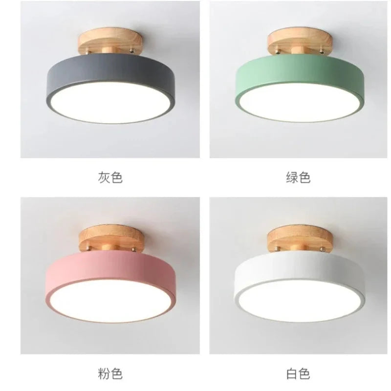 Round Ceiling Light Wood Base Selectable Color