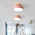 Round Ceiling Light Wood Base Selectable Color