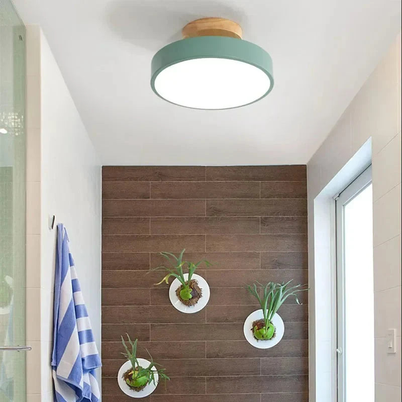 Round Ceiling Light Wood Base Selectable Color