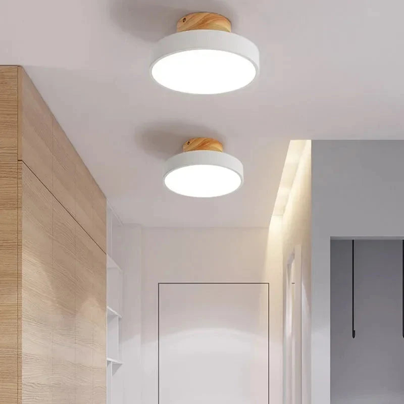 Round Ceiling Light Wood Base Selectable Color