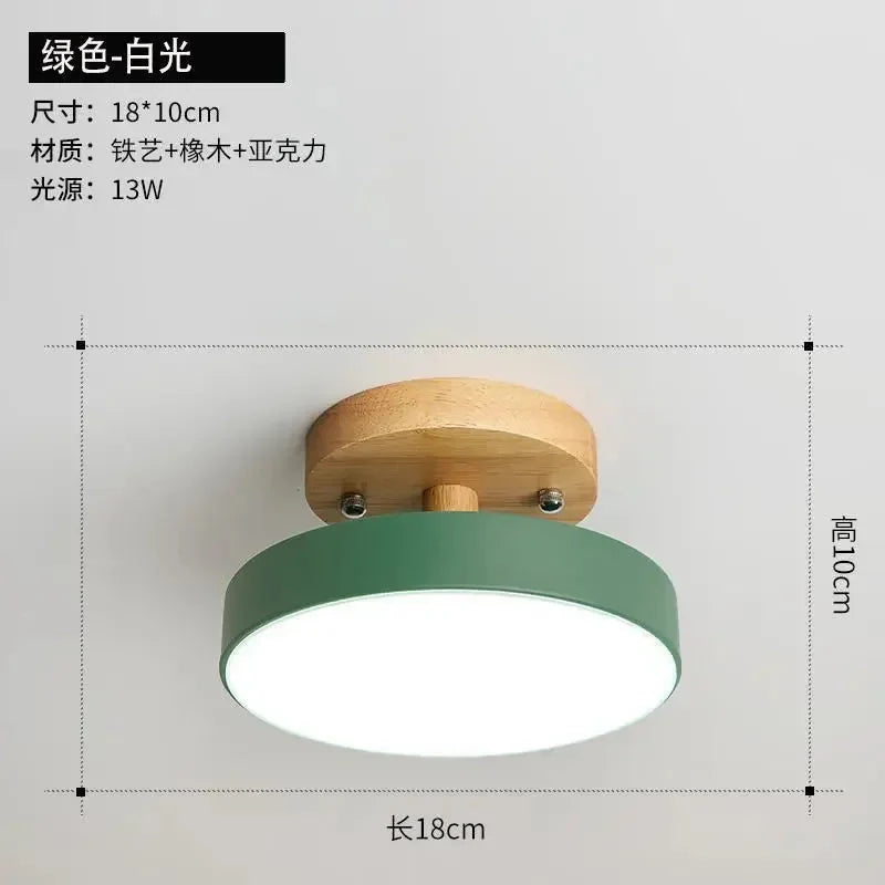 Round Ceiling Light Wood Base Selectable Color