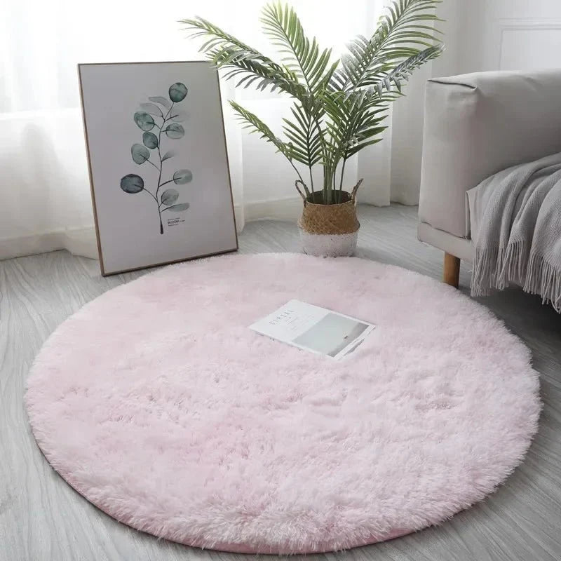 Round Plush Rug High-Pile Soft 2-Inch Profile