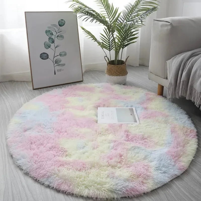 Round Plush Rug High-Pile Soft 2-Inch Profile