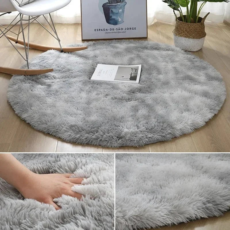 Round Plush Rug High-Pile Soft 2-Inch Profile