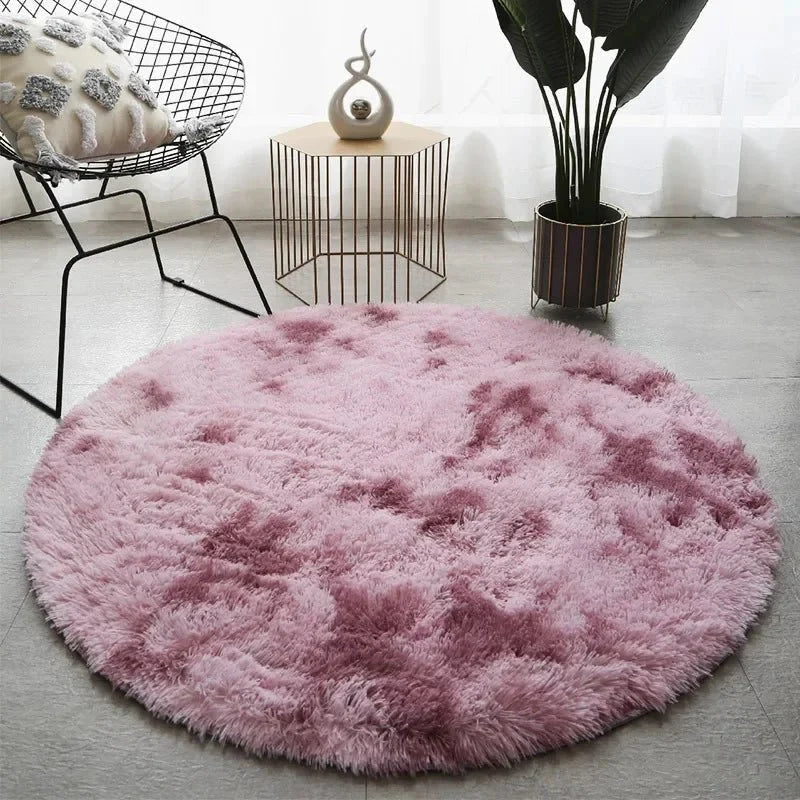 Round Plush Rug High-Pile Soft 2-Inch Profile