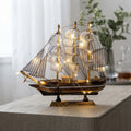Sailing Ship Figurine Handcrafted Wood Battery-Powered LED