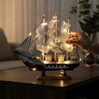 Sailing Ship Figurine Handcrafted Wood Battery-Powered LED