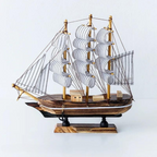 Sailing Ship Figurine Handcrafted Wood Battery-Powered LED
