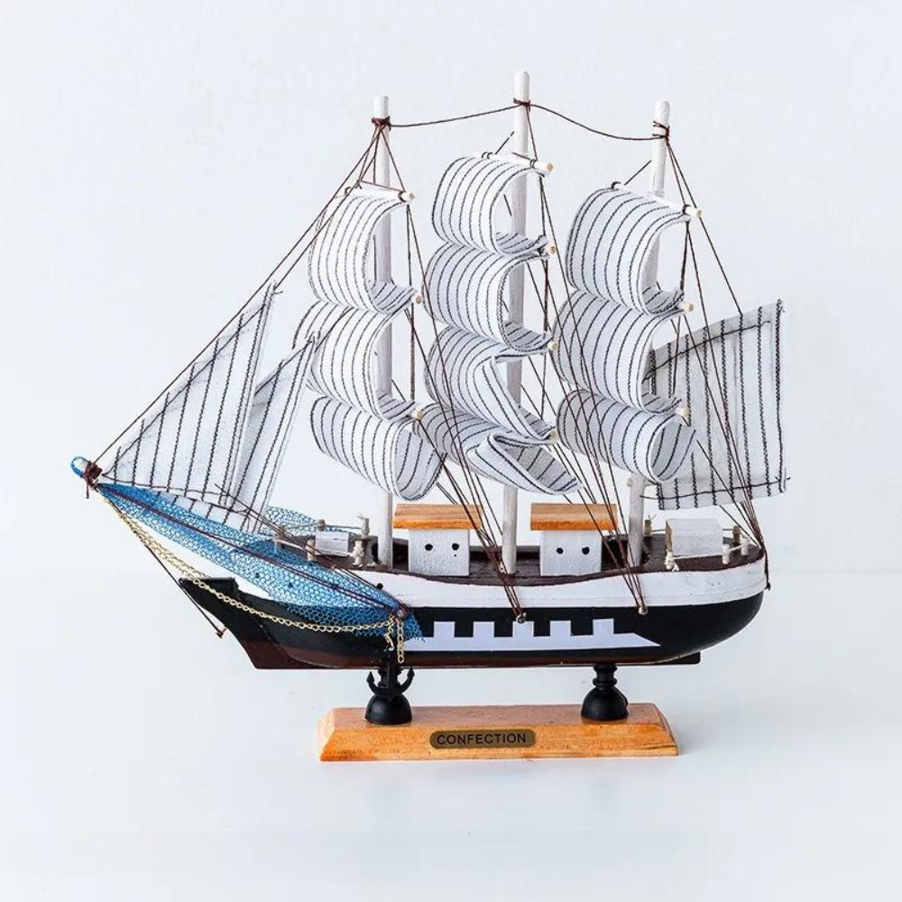 Sailing Ship Figurine Handcrafted Wood Battery-Powered LED