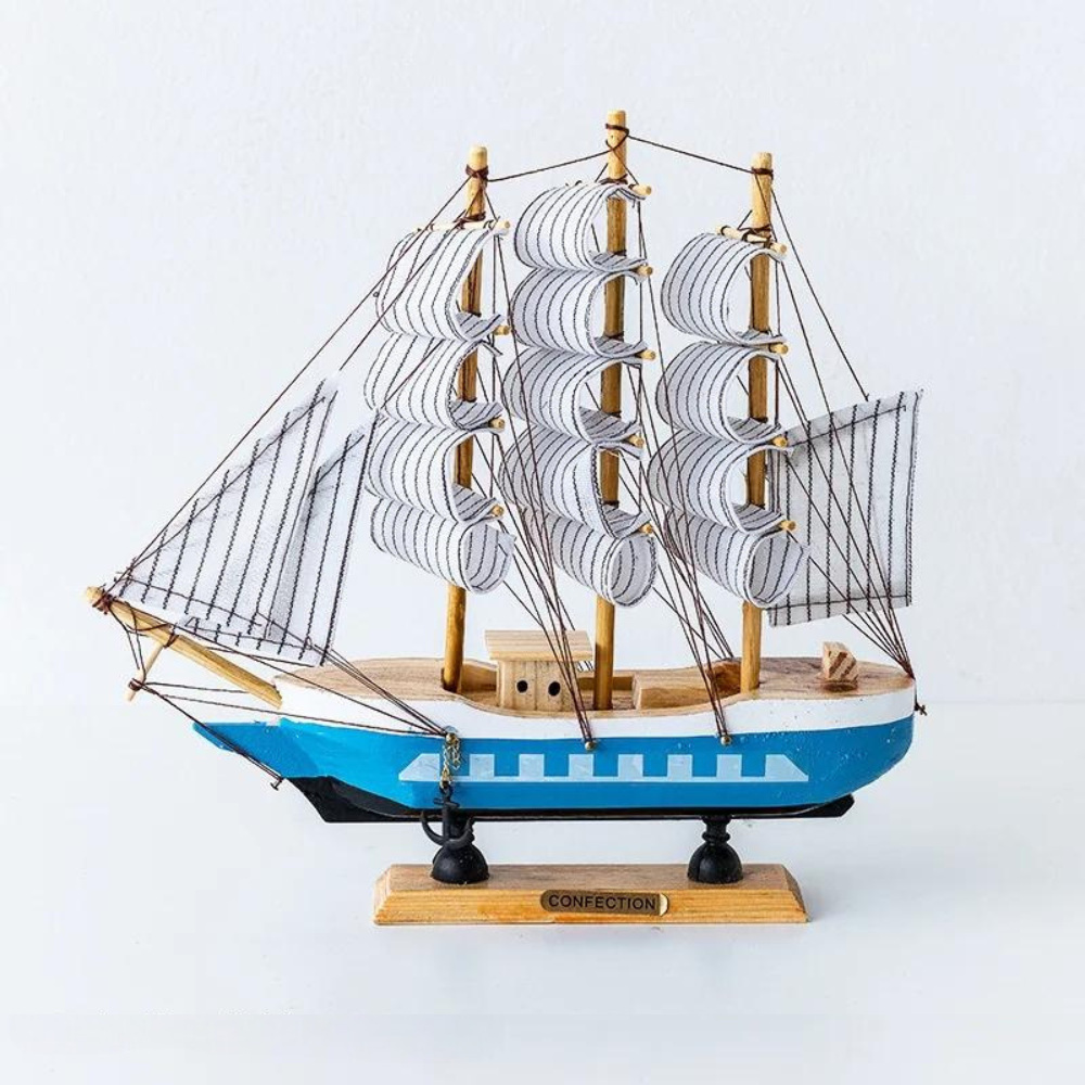 Sailing Ship Figurine Handcrafted Wood Battery-Powered LED