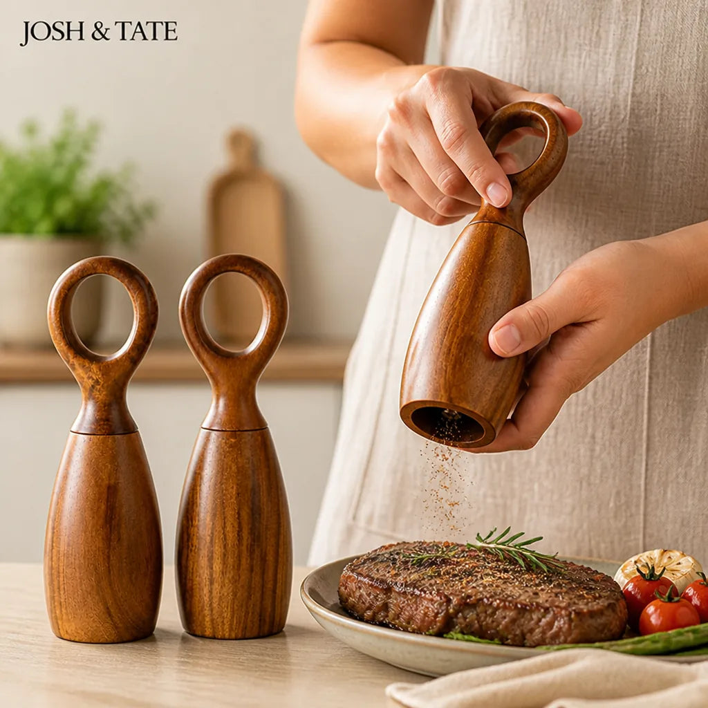 Salt & Pepper Grinder Set Acacia Wood Ergonomic Handles