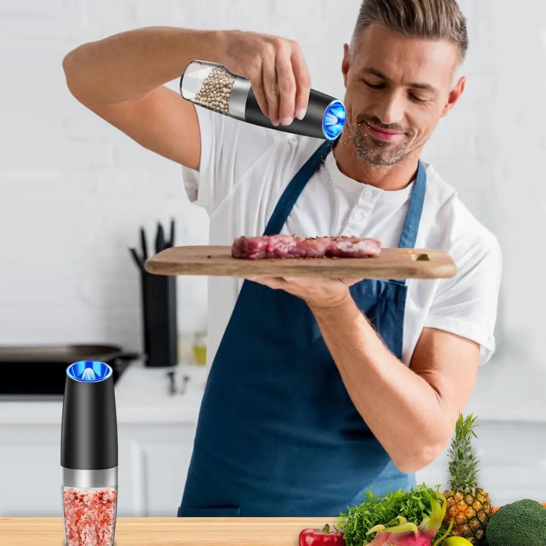 Salt & Pepper Grinder Set One-Handed USB Rechargeable LED