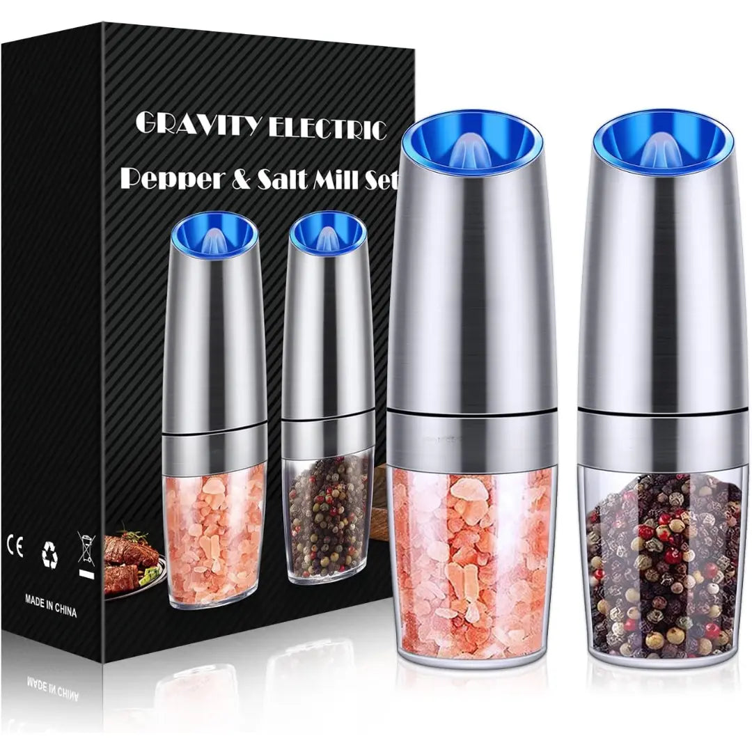 Salt & Pepper Grinder Set One-Handed USB Rechargeable LED