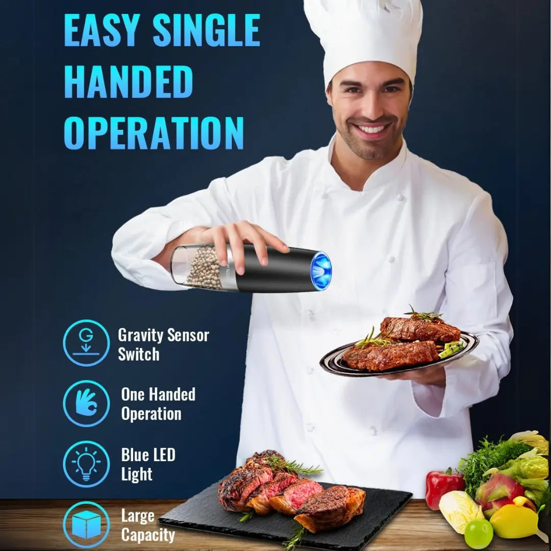 Salt & Pepper Grinder Set One-Handed USB Rechargeable LED