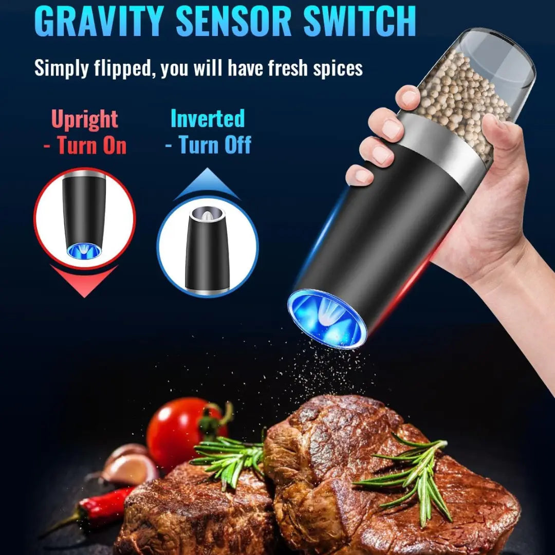 Salt & Pepper Grinder Set One-Handed USB Rechargeable LED