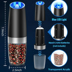 Salt & Pepper Grinder Set One-Handed USB Rechargeable LED