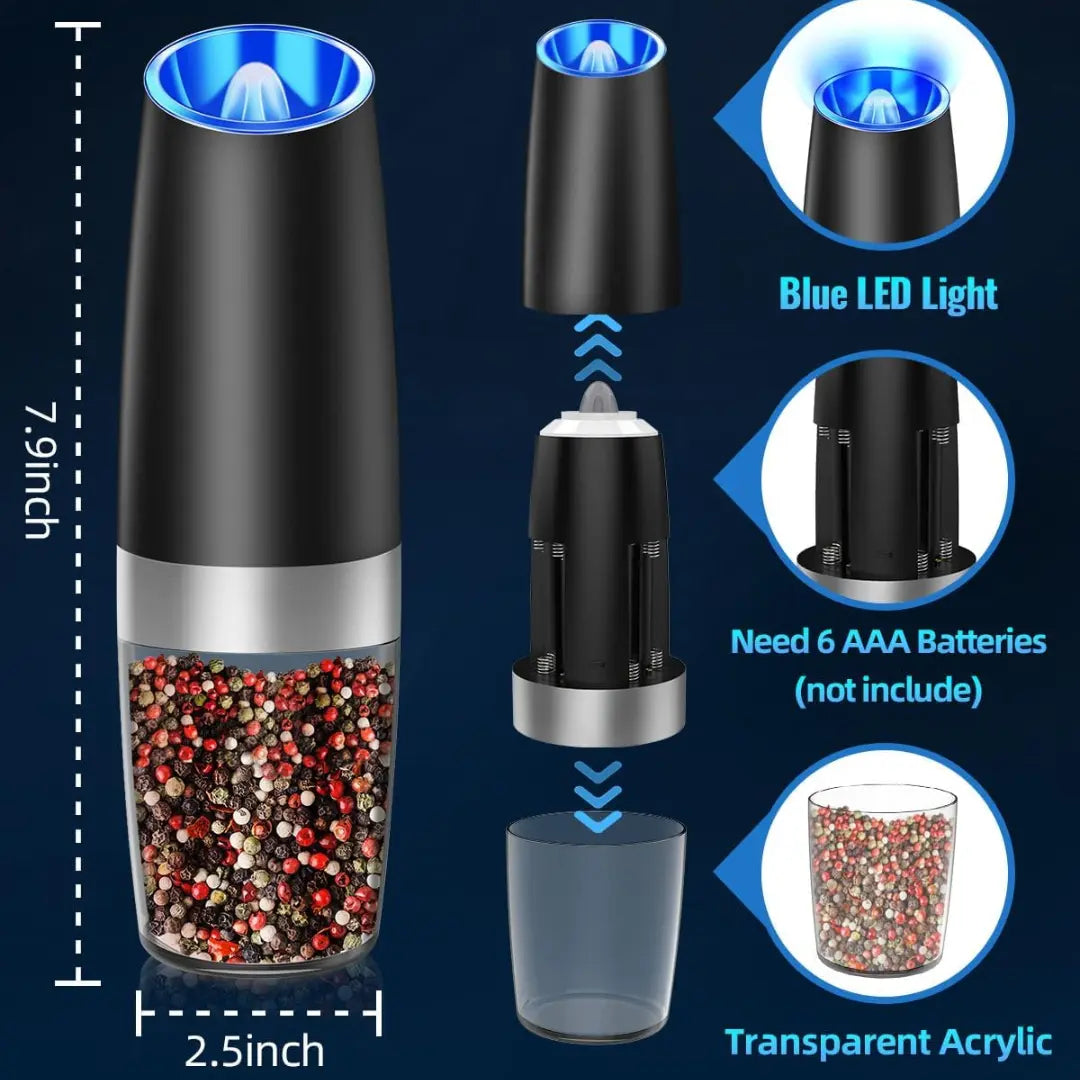 Salt & Pepper Grinder Set One-Handed USB Rechargeable LED
