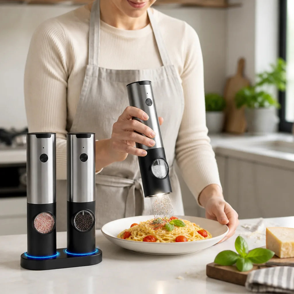 Salt & Pepper Grinder Set Rechargeable One-Handed Adjustable Grind