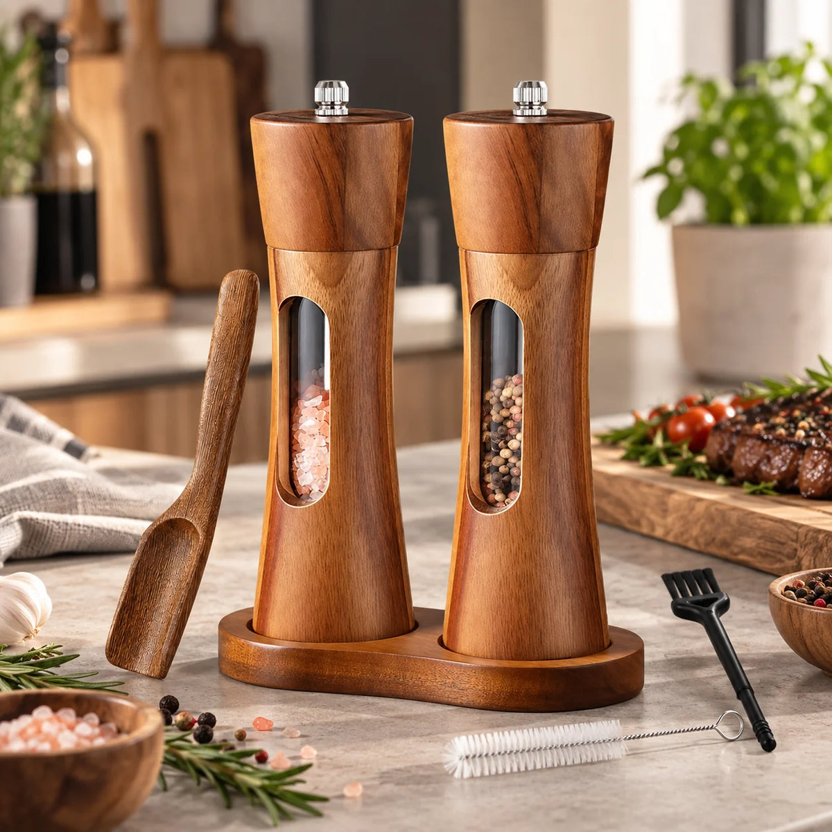 Salt & Pepper Mill Acacia Wood Adjustable Grind
