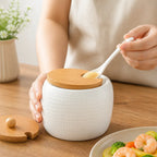 Seasoning Jar Ceramic Bamboo Lid & Fitted Spoon