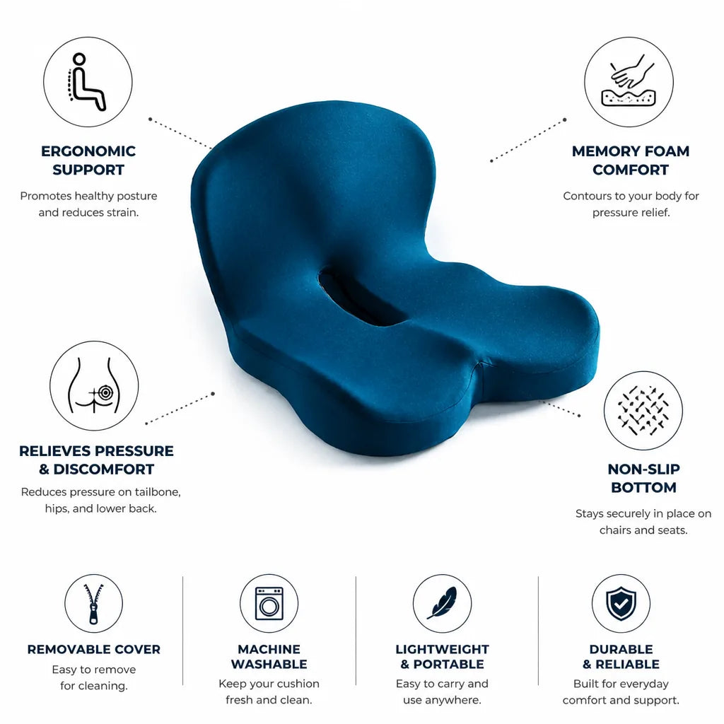 Seat Cushion Memory Foam Pressure-Relieving & Non-Slip