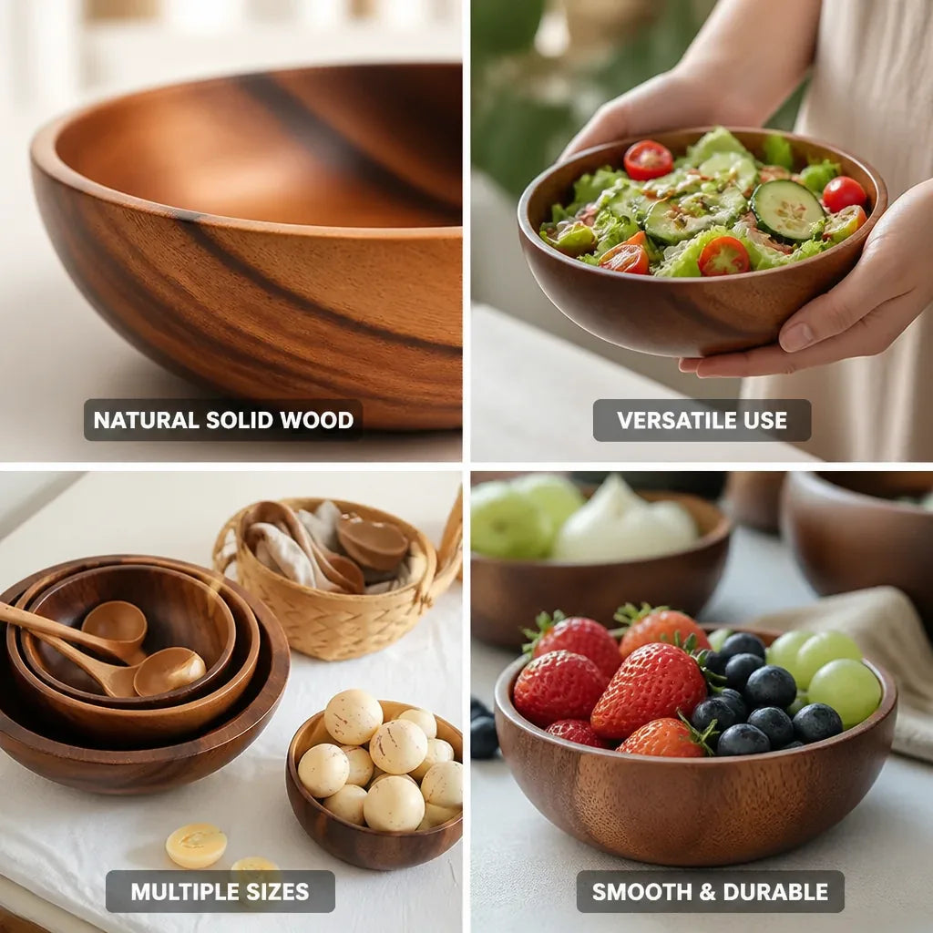Serving Bowl Solid Wood Handcrafted Multiple Sizes