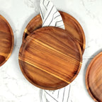 Serving Tray Acacia Wood Round Stackable & Easy-Clean