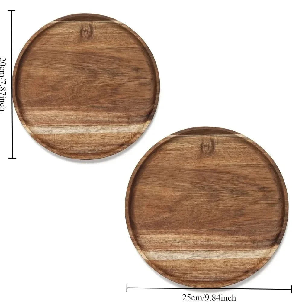 Serving Tray Acacia Wood Round Stackable & Easy-Clean