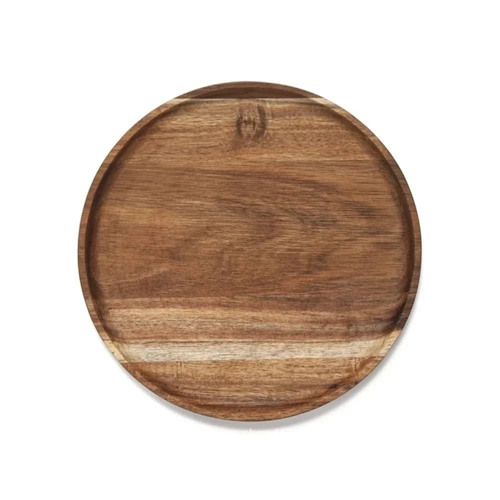 Serving Tray Acacia Wood Round Stackable & Easy-Clean