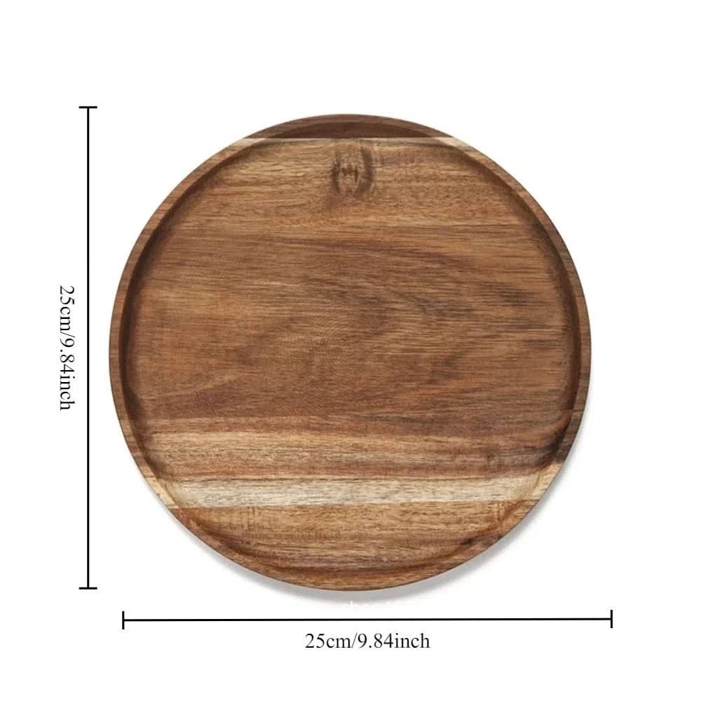 Serving Tray Acacia Wood Round Stackable & Easy-Clean