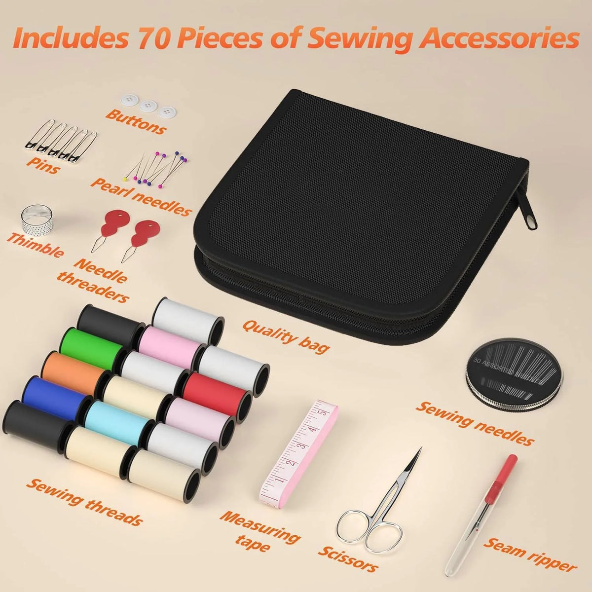 Sewing Kit Compact Travel Design Threads Needles Buttons & Scissors