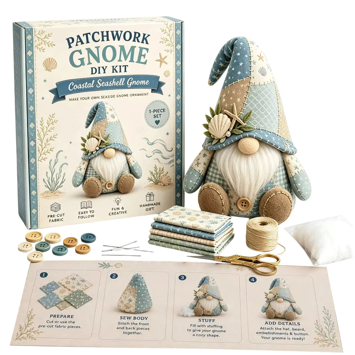 Sewing Kit Patchwork Gnome Plush Polyester Beginner Friendly
