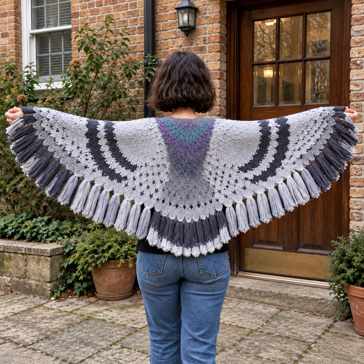 Shawl Wing-Shaped Feather Knit With Tassels