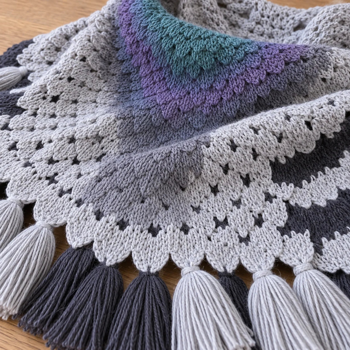 Shawl Wing-Shaped Feather Knit With Tassels